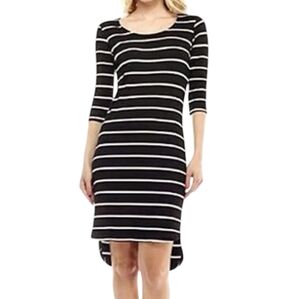 Comme USA Henley Dress Y2K Bodycon Women M Stretch Mini Black White Stripes Soft